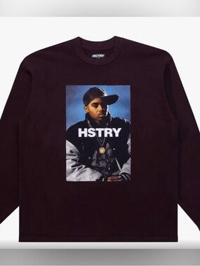 **NEW** HSTRY by Nas Brown Graphic Long Sleeve Tee.  Size Medium